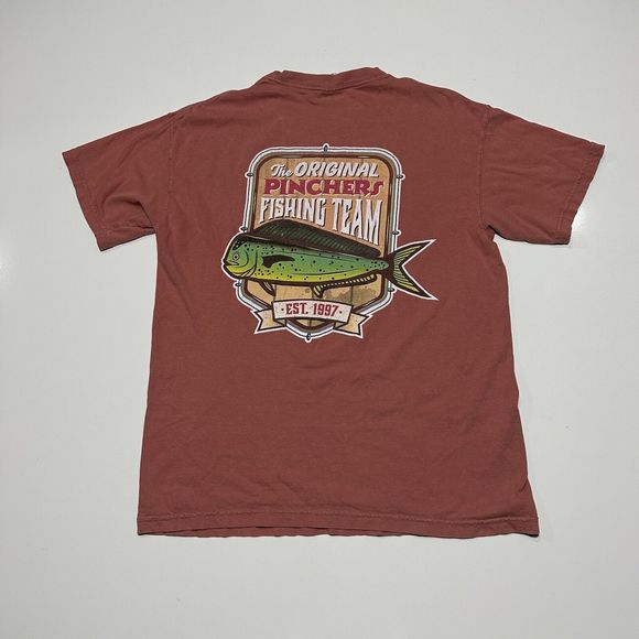 Comfort Colors T-SHIRT TEE Men's Medium Y2K Red Original Pinchers Fishing Team - Picture 1 of 8